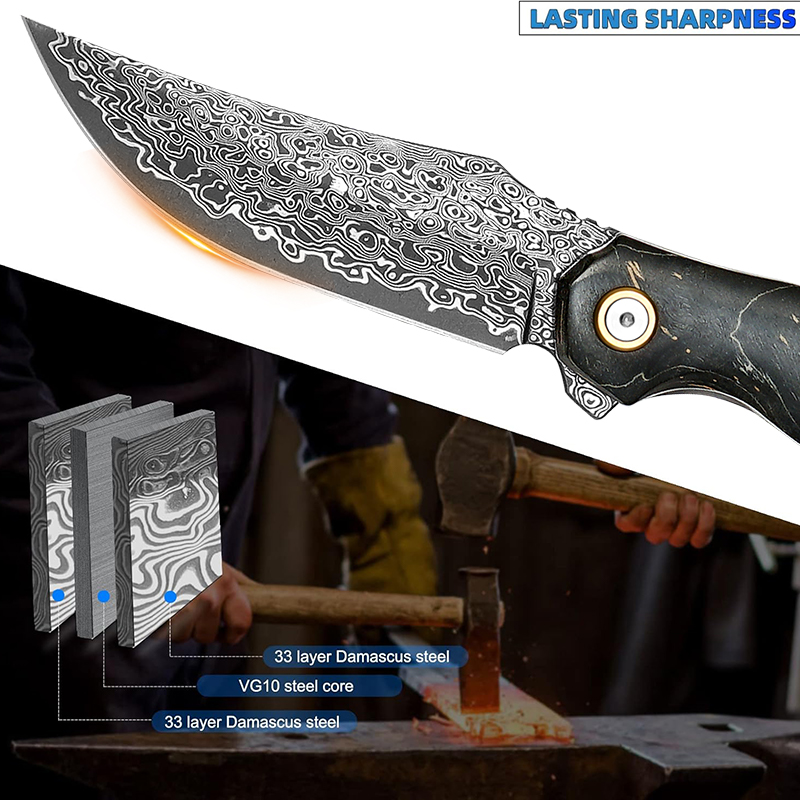 Faca Dobrável de Aço Damasco F - Hunting Camp Outdoor Kitchen avaliação e preço